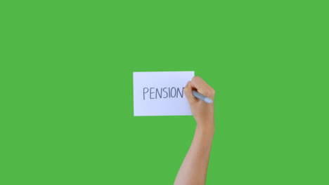 Woman-Writing-Pension-on-Paper-with-Green-Screen